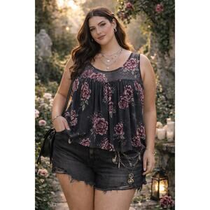 Torrid Floral Lace Tank Top Size 2 Whimsigoth Fairy Grunge Coquette Baddie Boho